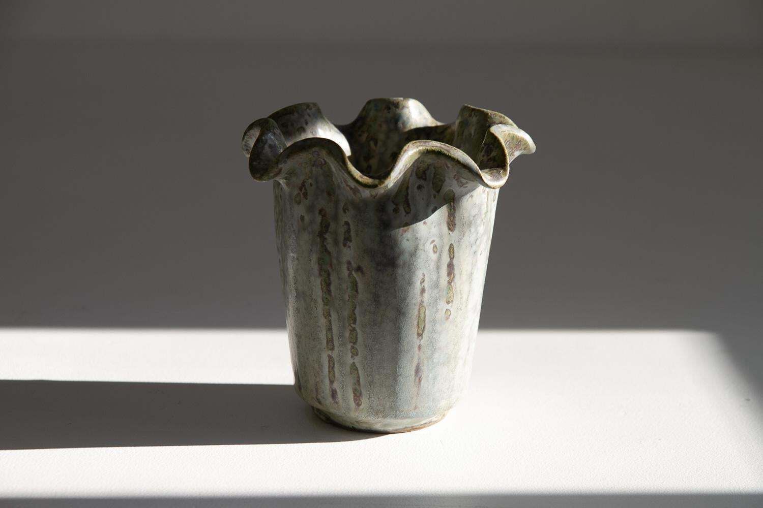 photo vintage Arne Bang Stoneware Vase With Blue And Green Glaze, Denmark 1940s.