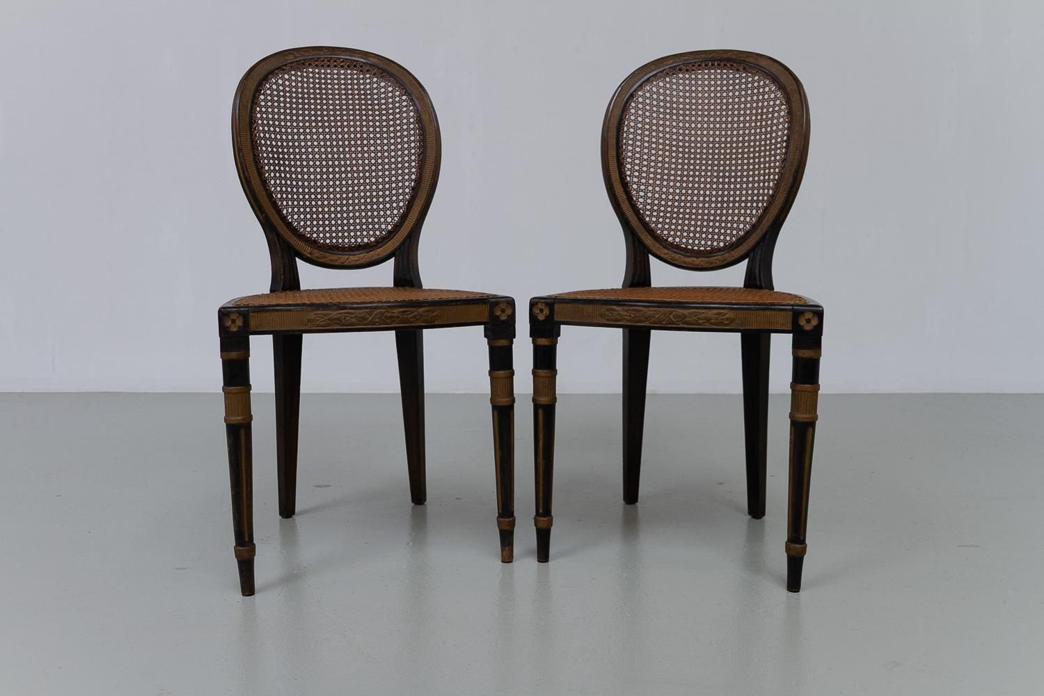 French Louis XVI Style Cane Side Chairs, 1880s. Set Of 2. photo vintage