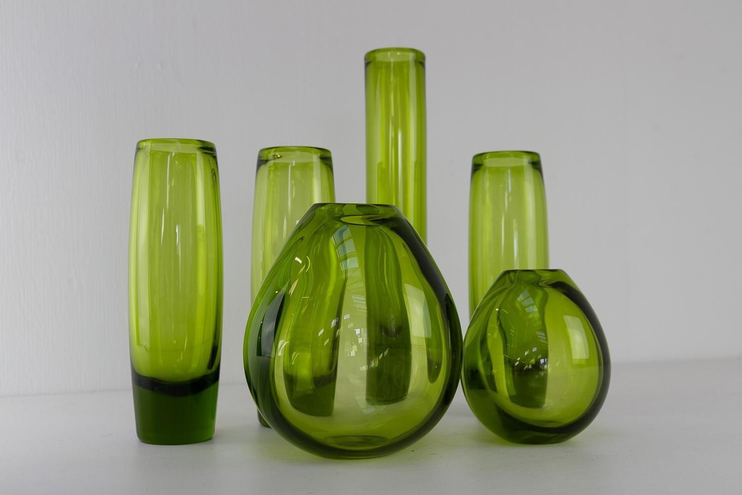 Danish Maygreen Tall And Drop Vases By Per Lütken For Holmegaard 1960s. Set Of 6 photo Home Decor