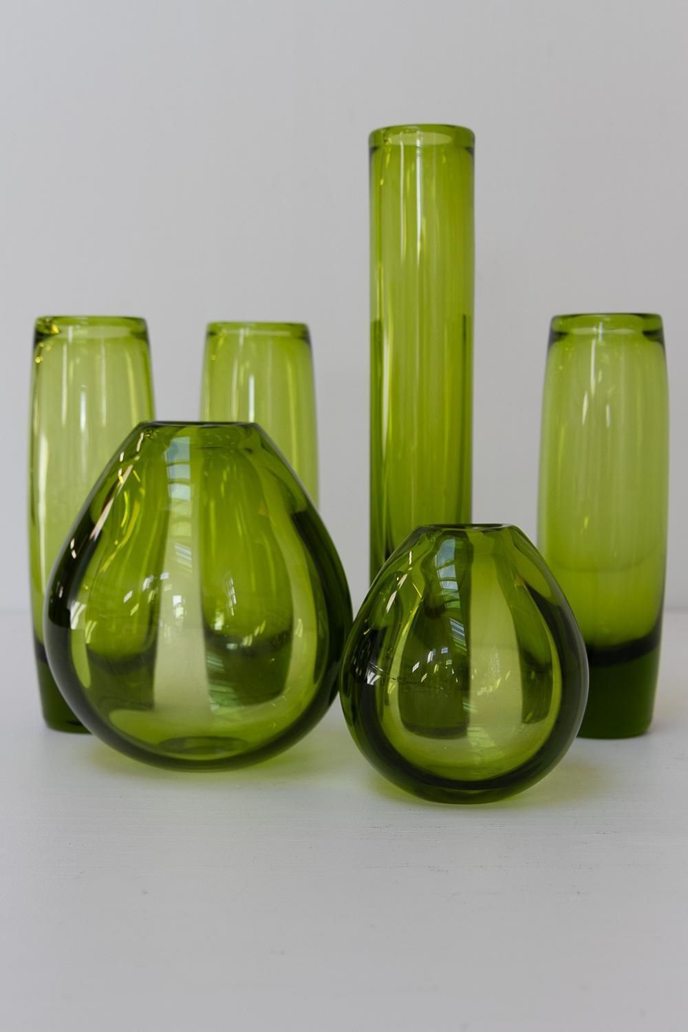 photo furniture Danish Maygreen Tall And Drop Vases By Per Lütken For Holmegaard 1960s. Set Of 6