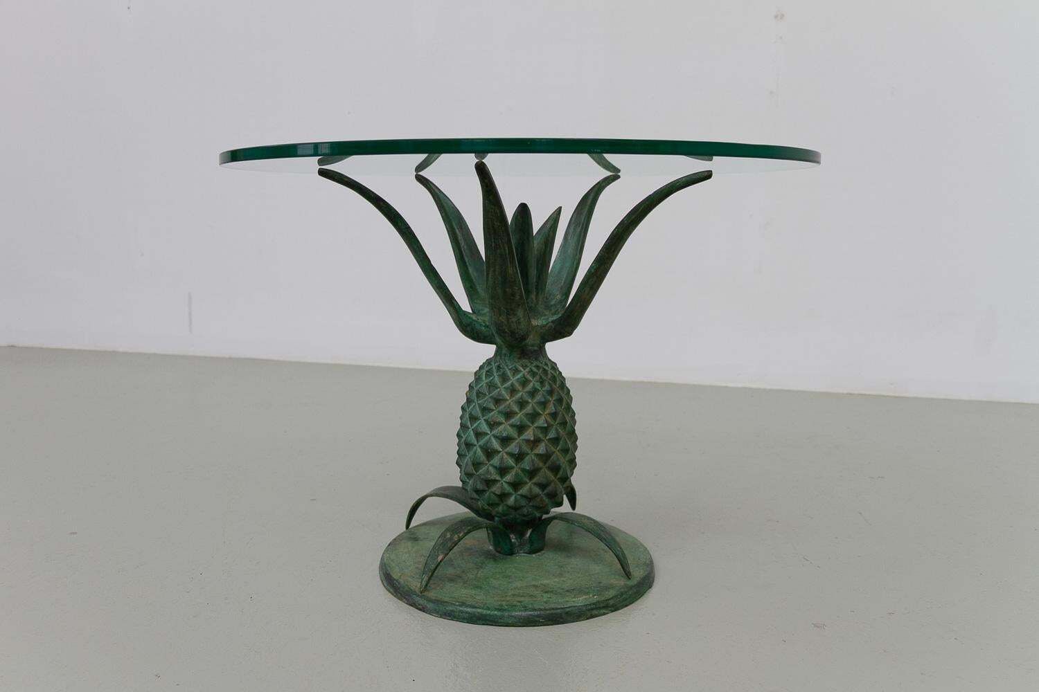 French Hollywood Regency Pineapple Side Table In Brass And Glass. 1970s. photo furniture