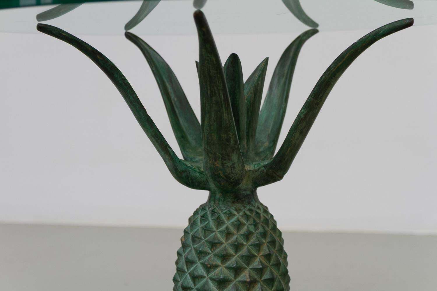 French Hollywood Regency Pineapple Side Table In Brass And Glass. 1970s. photo 1372.0