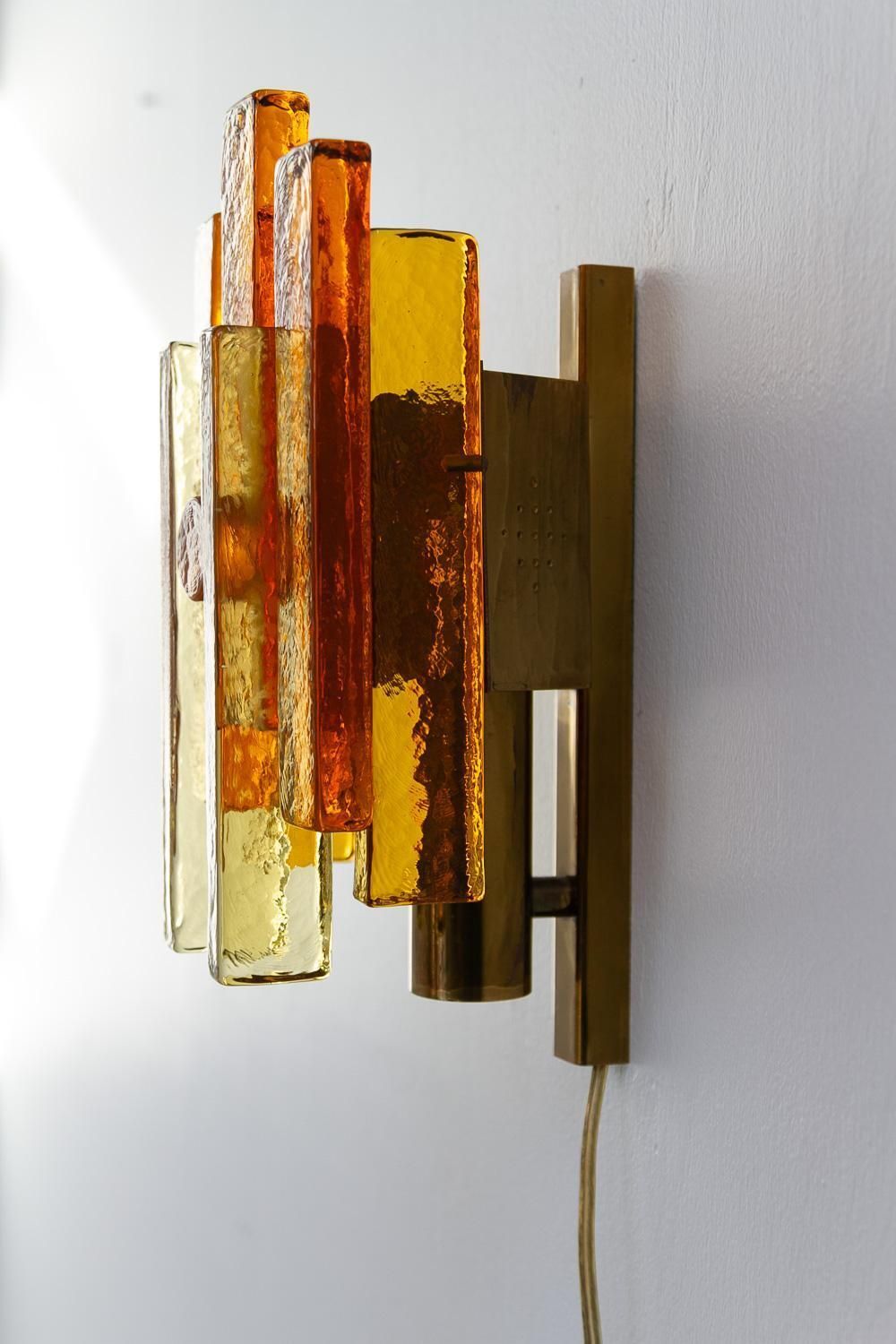 Stacked Glass And Brass Wall Sconce By Svend Aage Holm Sørensen, 1960s. photo Lighting