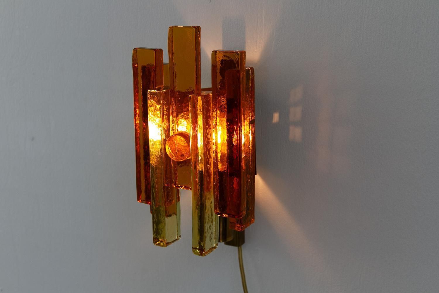photo for sale Stacked Glass And Brass Wall Sconce By Svend Aage Holm Sørensen, 1960s.
