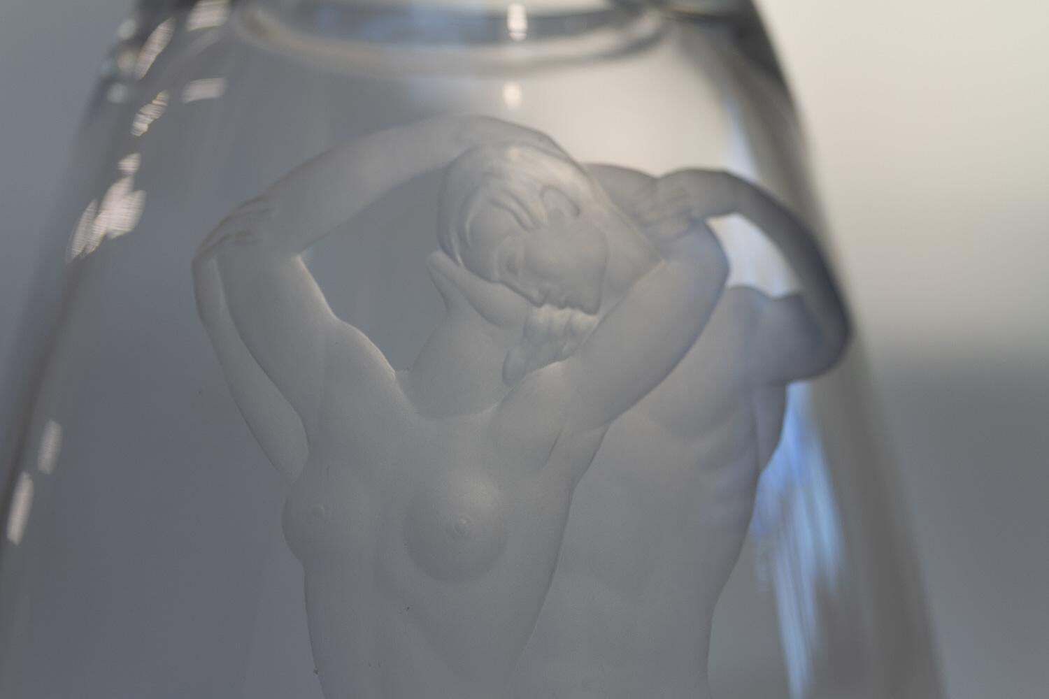 Swedish Art Deco Glass Vase With Couple By Vicke Lindstrand For Orrefors, 1930s. photo Home Decor