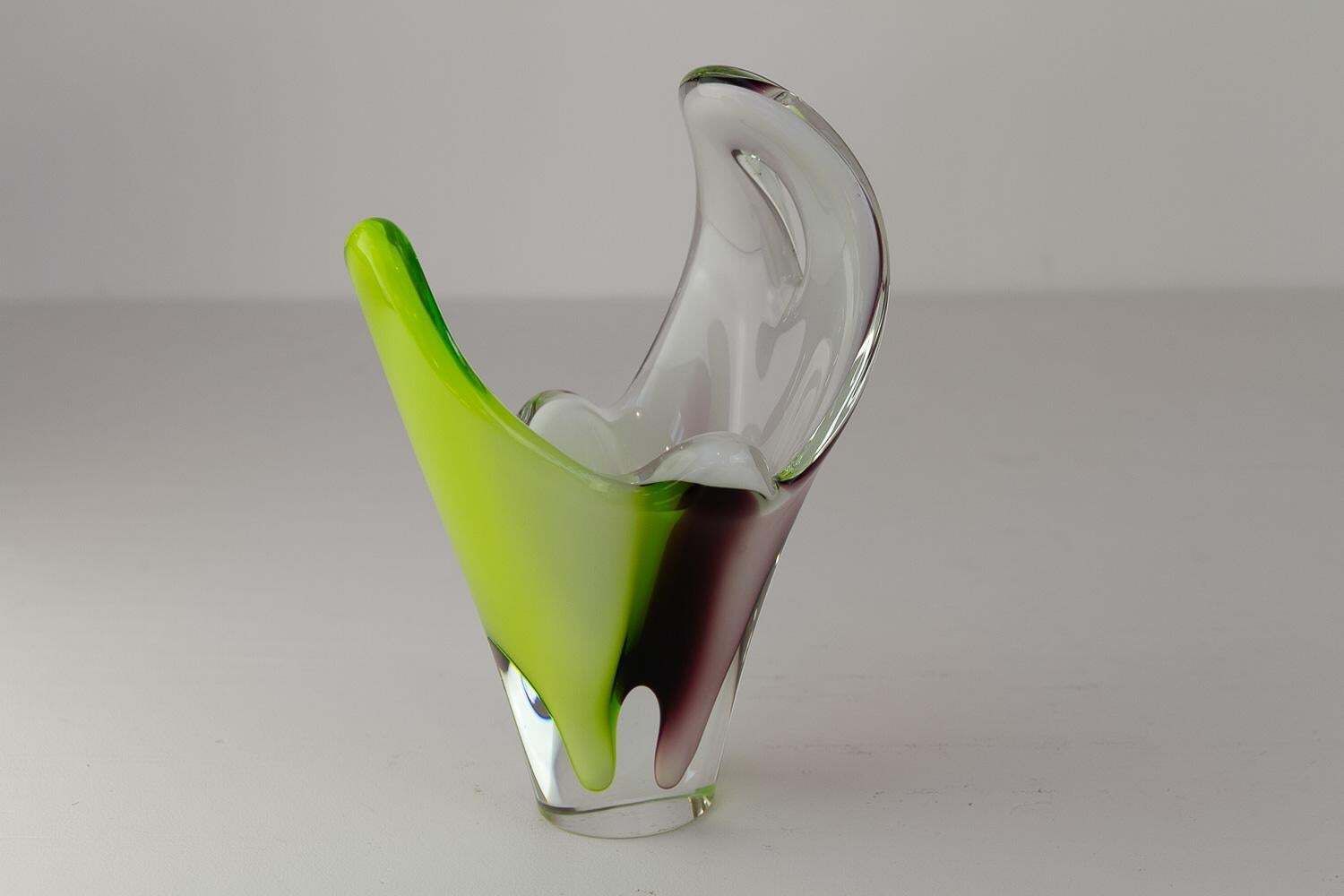 Mid Century Coquille Glass Vase By Paul Kedelv For Flygsfors Sweden, 1950s. photo Home Decor