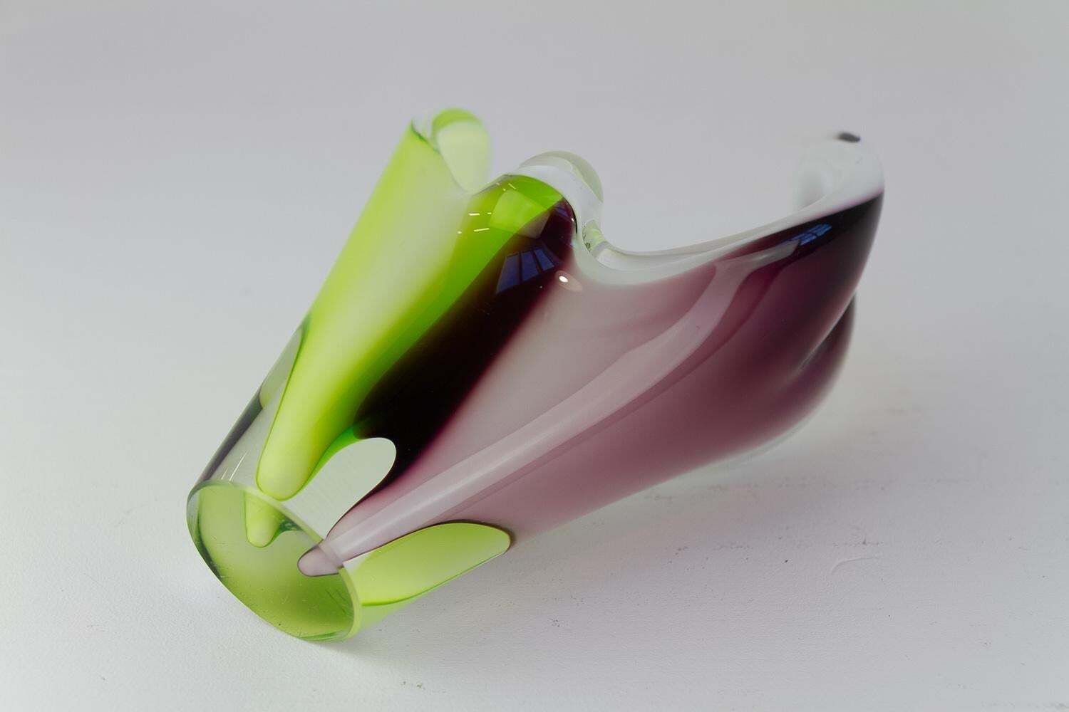 Mid Century Coquille Glass Vase By Paul Kedelv For Flygsfors Sweden, 1950s. photo buy