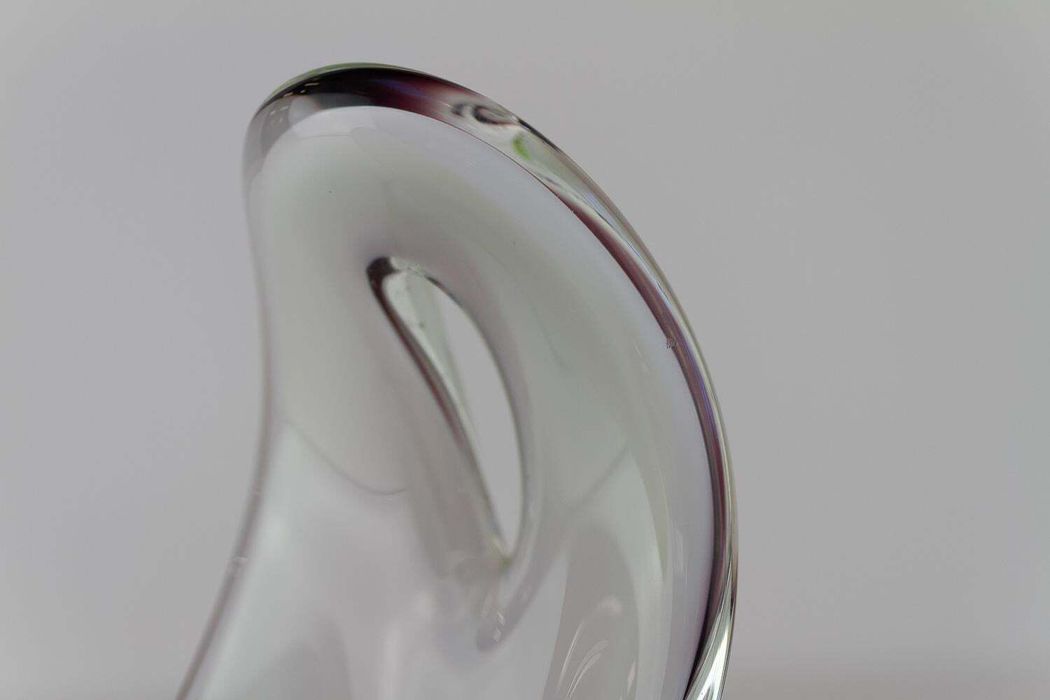 214.0 Mid Century Coquille Glass Vase By Paul Kedelv For Flygsfors Sweden, 1950s. photo