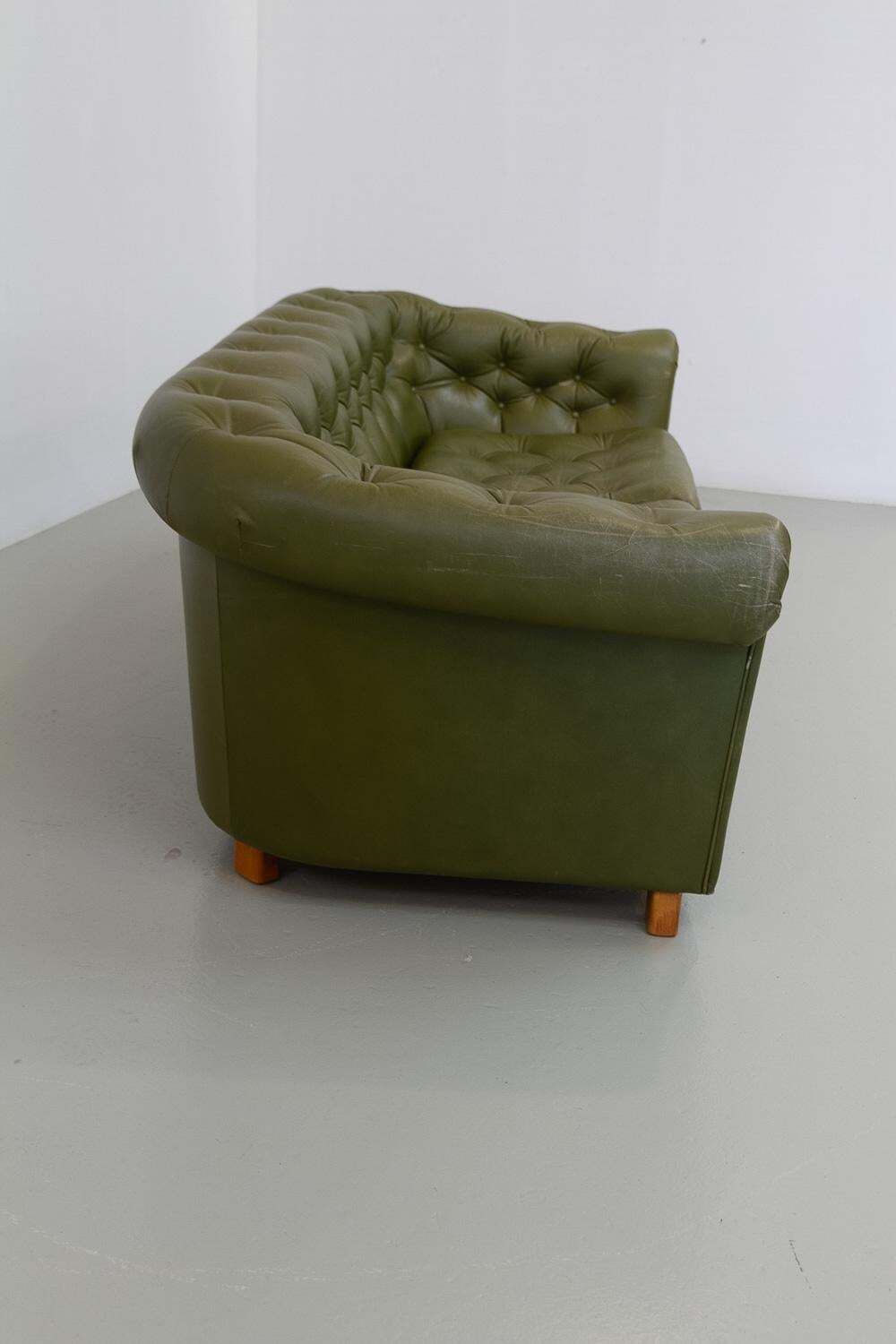 Vintage Swedish Green Leather Chesterfield Sofa, 1970s. photo Furniture