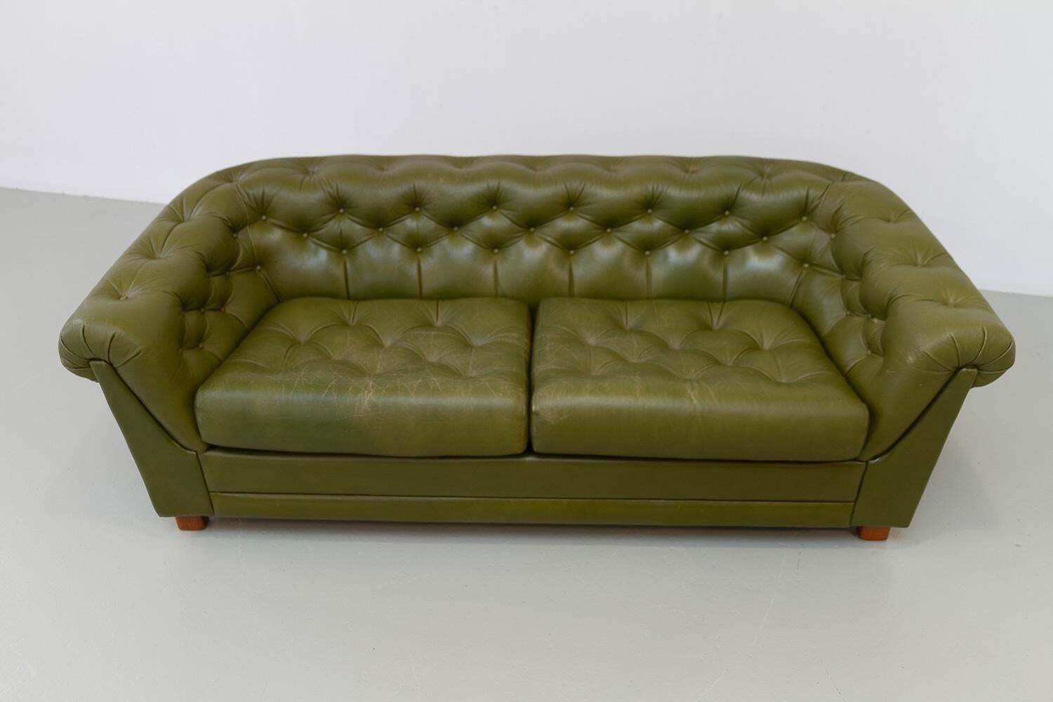 Vintage Swedish Green Leather Chesterfield Sofa, 1970s. photo 1287.0