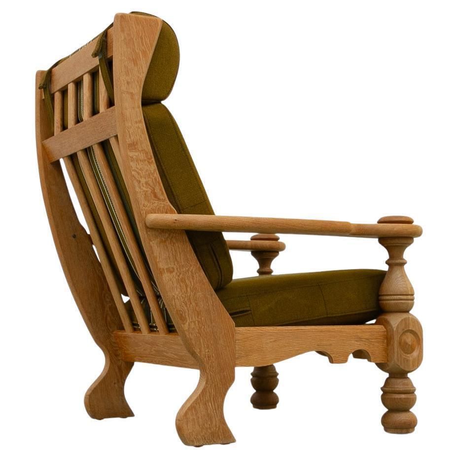 Danish Mid Century Modern Oak High Back Lounge Chair In Kjærnulf Style, 1960s.