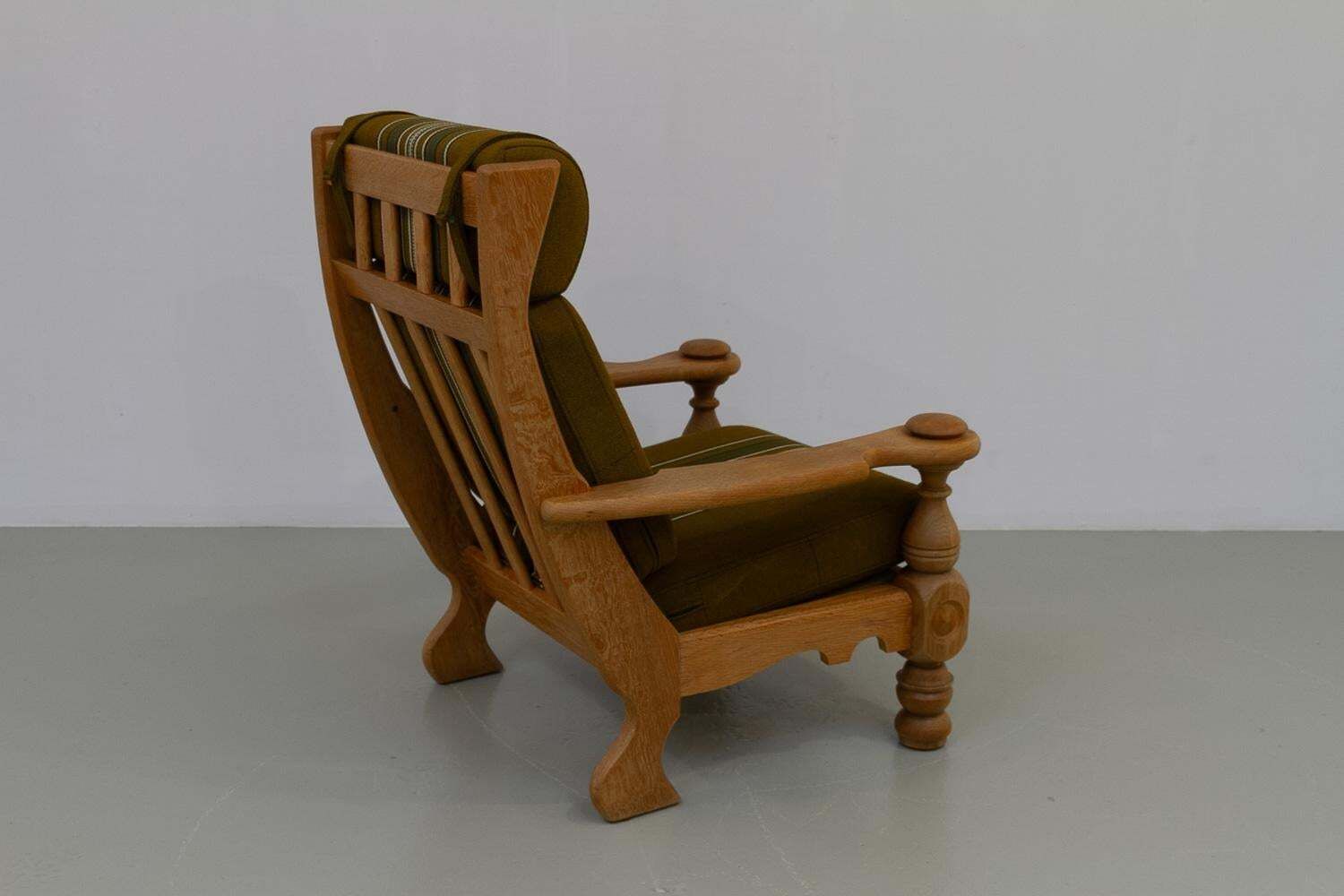 Danish Mid Century Modern Oak High Back Lounge Chair In Kjærnulf Style, 1960s. photo for sale