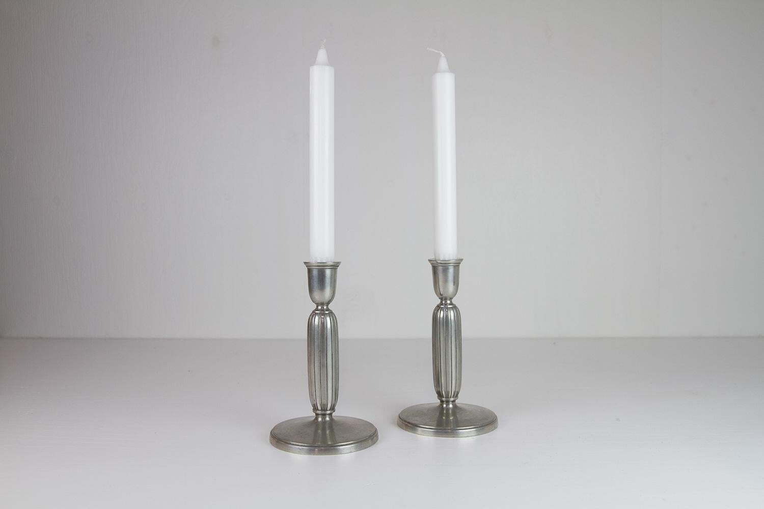 photo furniture Art Deco Pewter Candle Holders By Just Andersen, 1930s. Set Of 2.
