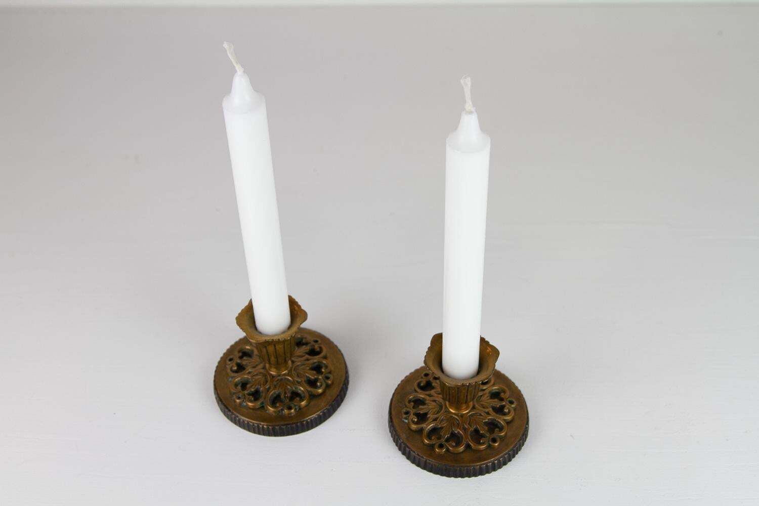 300.0 Vintage Danish Art Nouveau Bronze Candleholders, 1930s. Set Of 2. photo