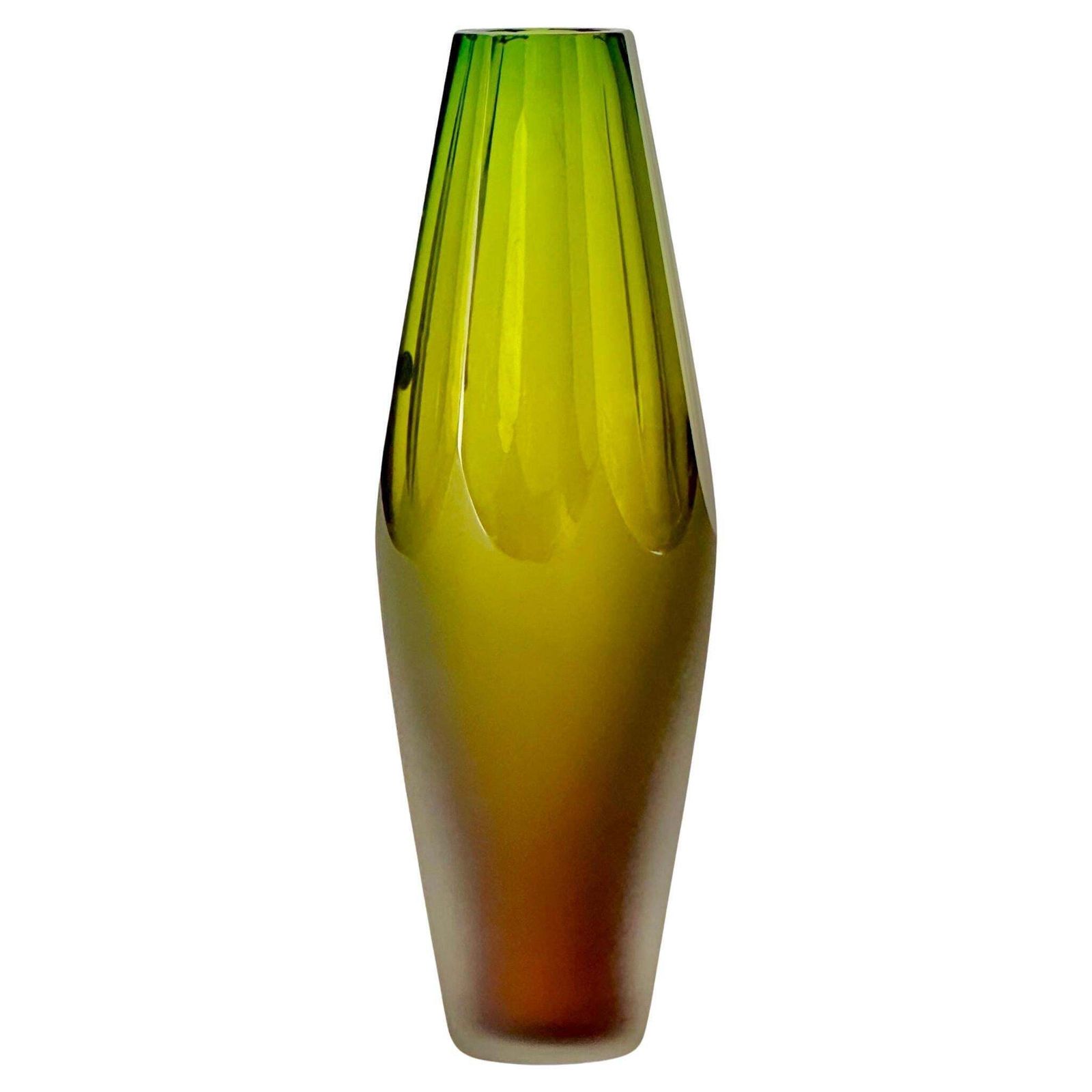 Late 20th Century Green Hand Faceted Murano Glass Vase By Vetreria Vivarini