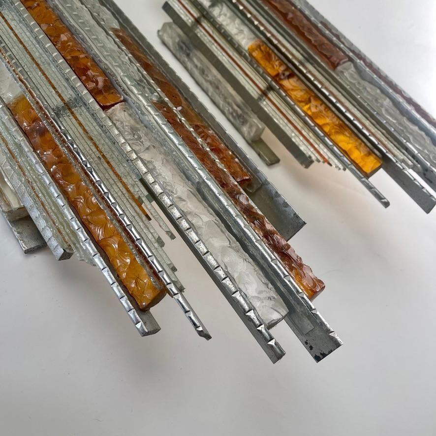Late 20th Century Pair Of Brutalist Iron & Glass Sconces By A. Poli For Poliarte photo buy