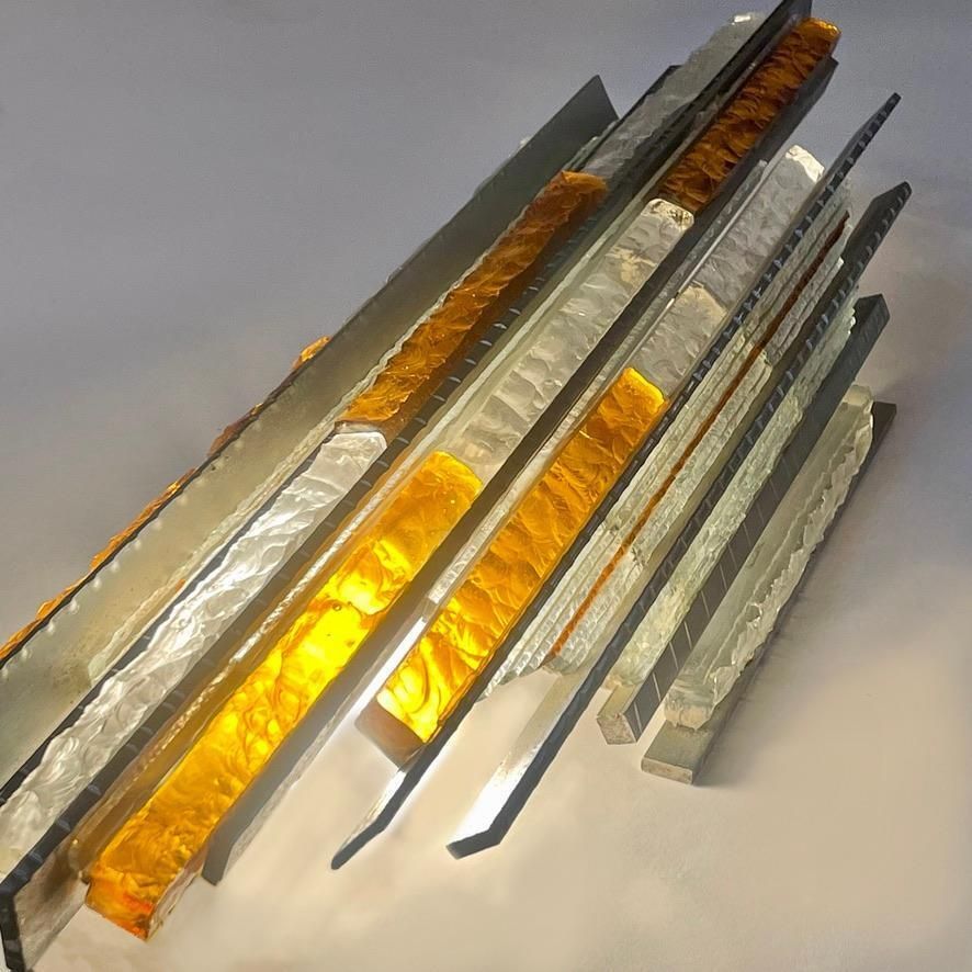 Late 20th Century Pair Of Brutalist Iron & Glass Sconces By A. Poli For Poliarte photo vintage