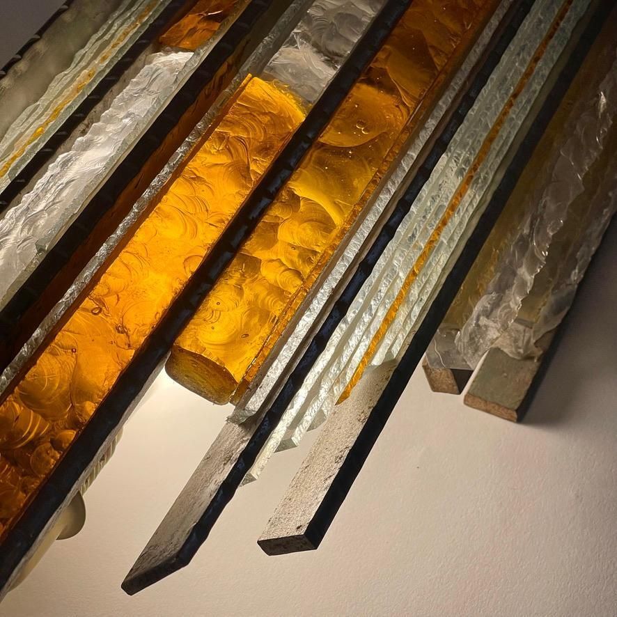 photo furniture Late 20th Century Pair Of Brutalist Iron & Glass Sconces By A. Poli For Poliarte