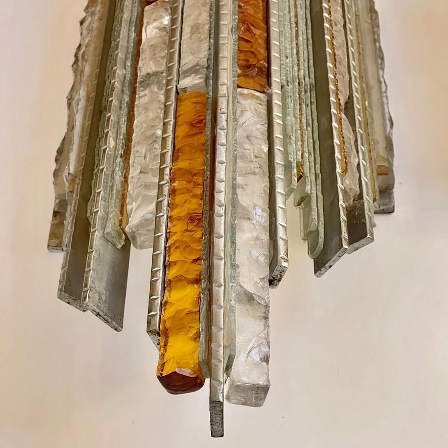 photo for sale Late 20th Century Pair Of Brutalist Iron & Glass Sconces By A. Poli For Poliarte