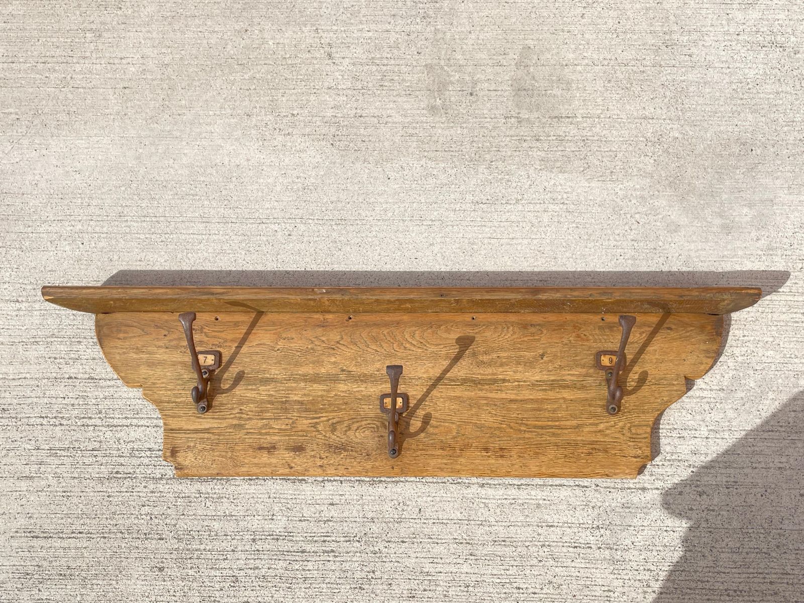 Large Old Victorian School Oak & Cast Iron Coat Hooks   Coat Stand photo furniture