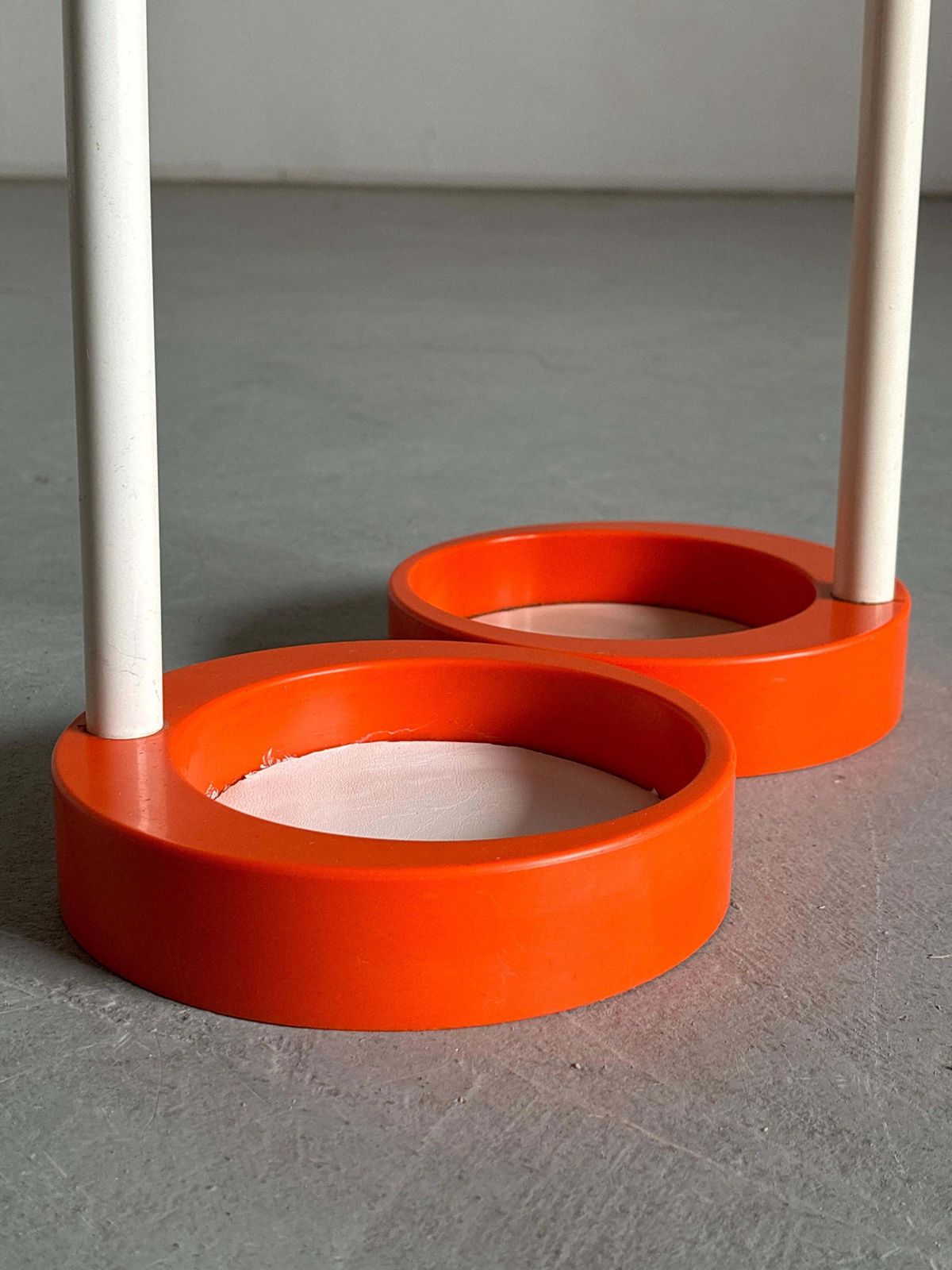 Space Age Umbrella Holder, Orange And White Plastic, Mid Century 1970s Stand photo vinterior
