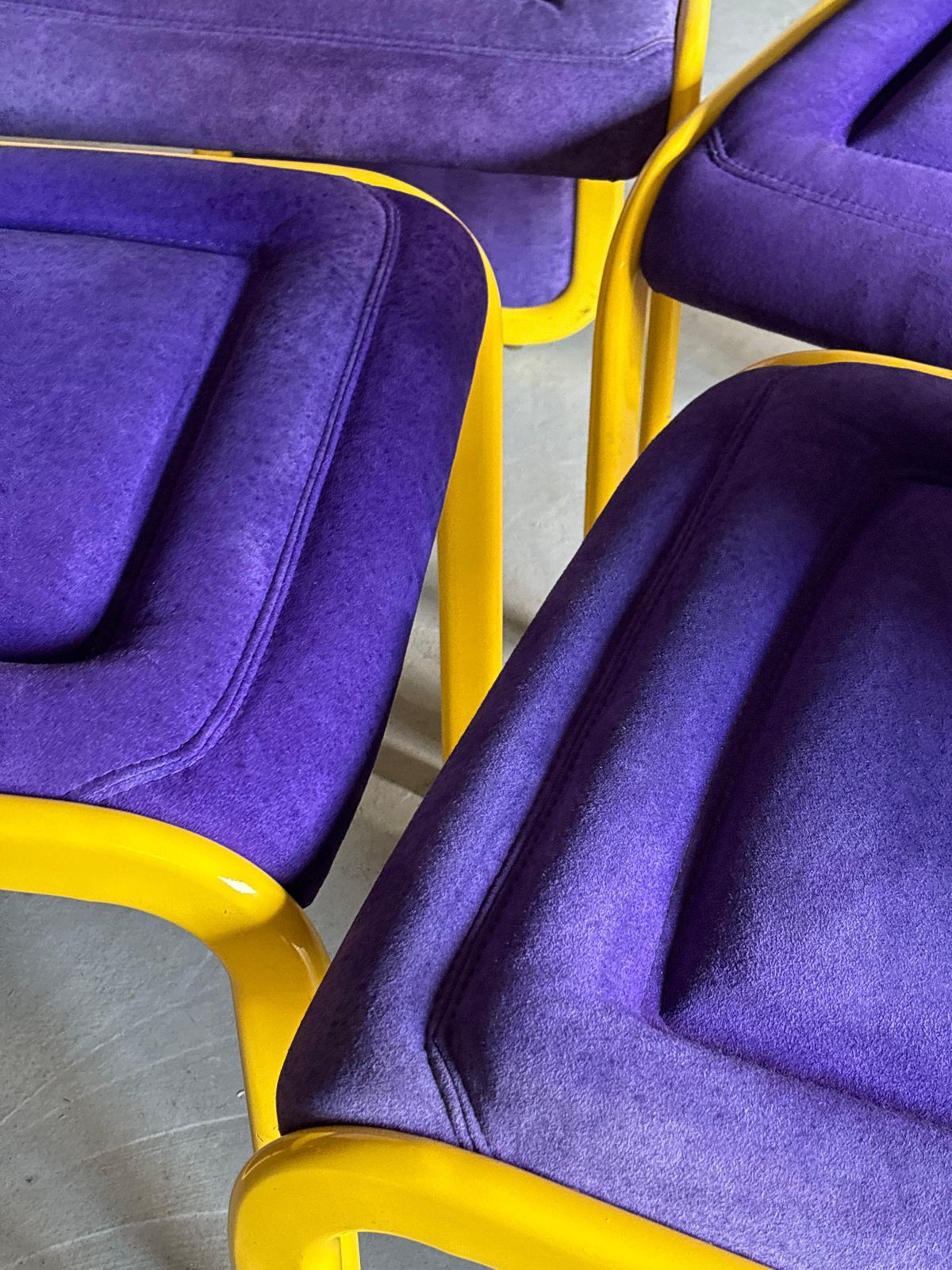 photo for sale Set Of 4 Memphis Style Postmodern Dining Chairs In Purple And Yellow
