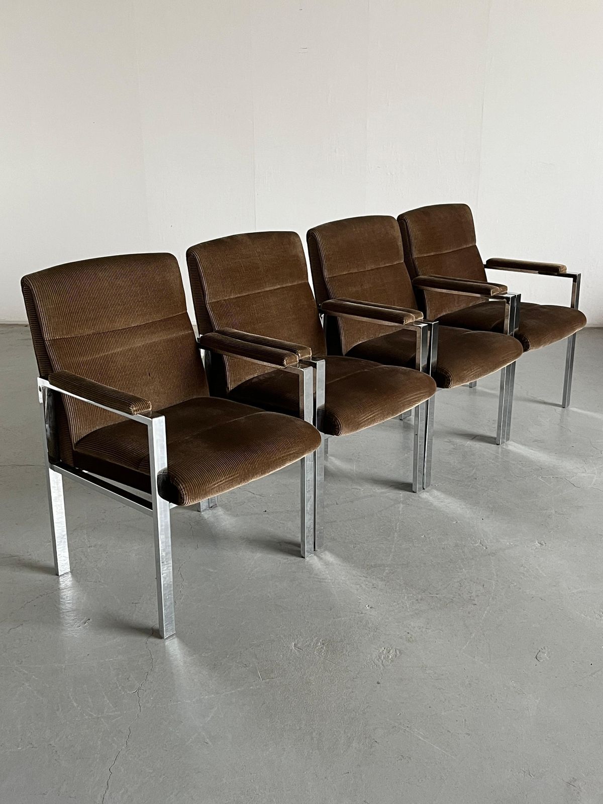 Mid Century Chrome Tubular Steel And Corduroy Upholstery Armchairs, 70s Germany photo Furniture