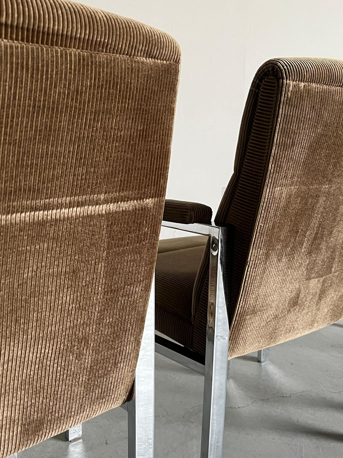 Mid Century Chrome Tubular Steel And Corduroy Upholstery Armchairs, 70s Germany photo vintage