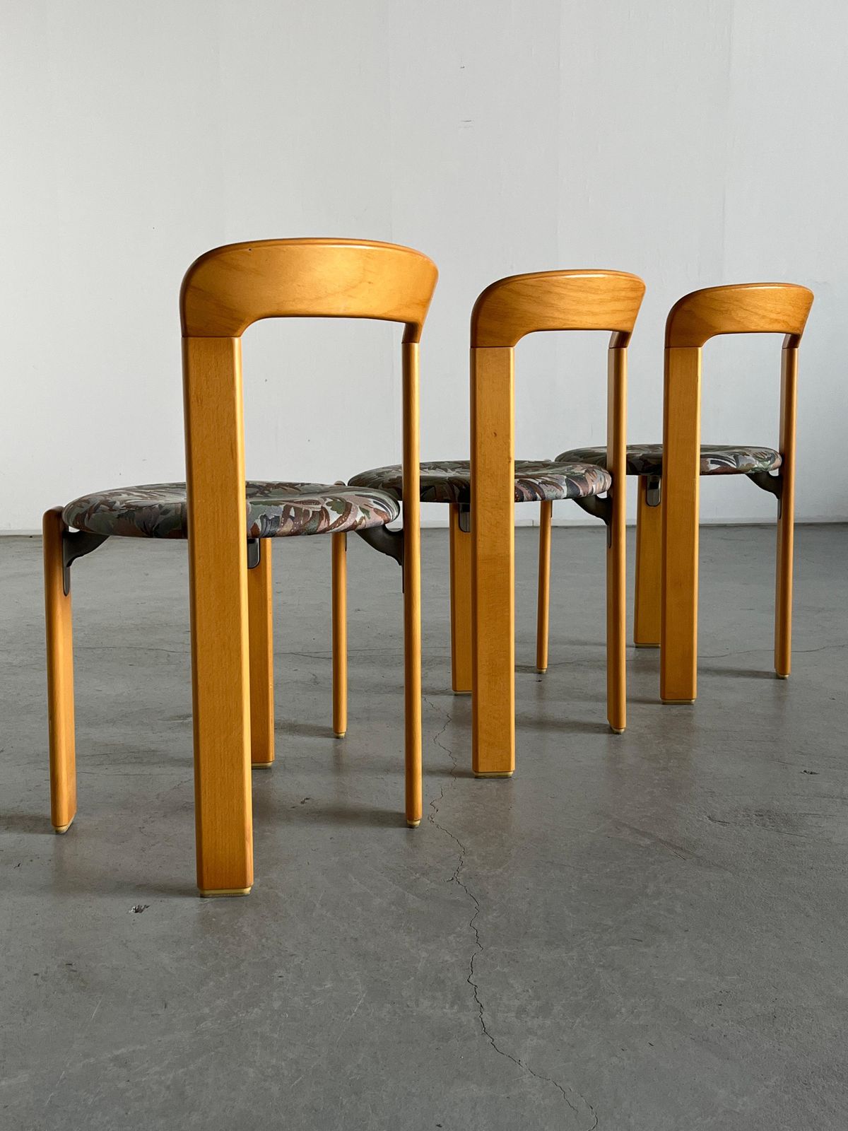1 Of 3 Vintage Bruno Rey Mid Century Dining Chairs With Floral Pattern Seats photo vinterior