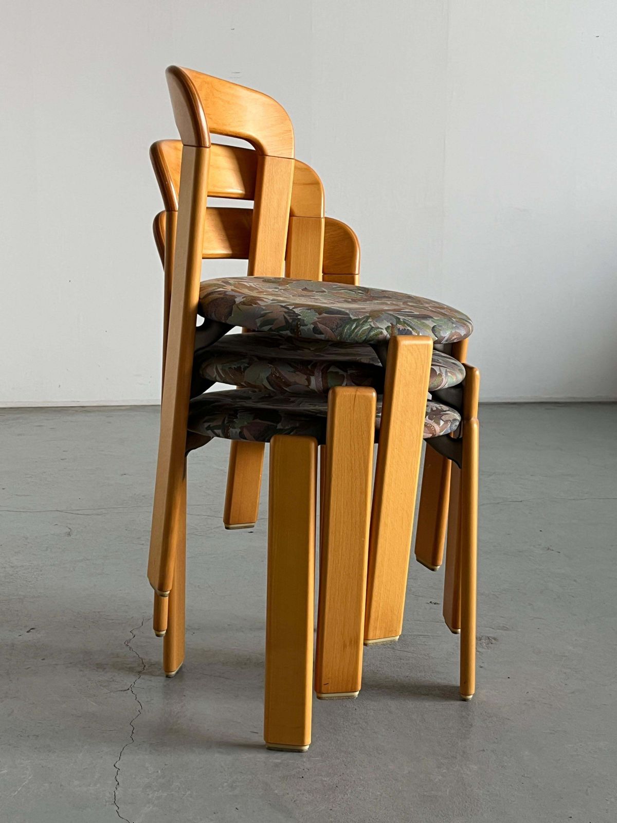 1 Of 3 Vintage Bruno Rey Mid Century Dining Chairs With Floral Pattern Seats photo buy