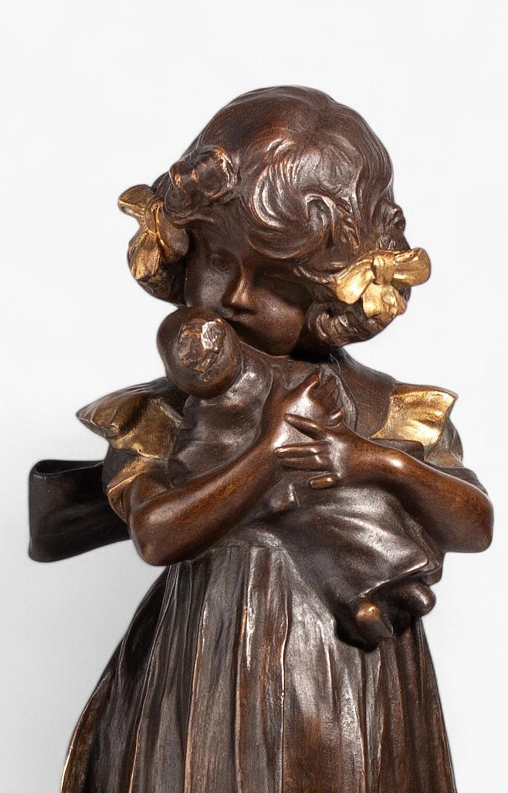 1900s Art Nouveau Bronze Sculpture Of A Girl With A Doll By Leo Laporte Blairsy, France photo 3350.0