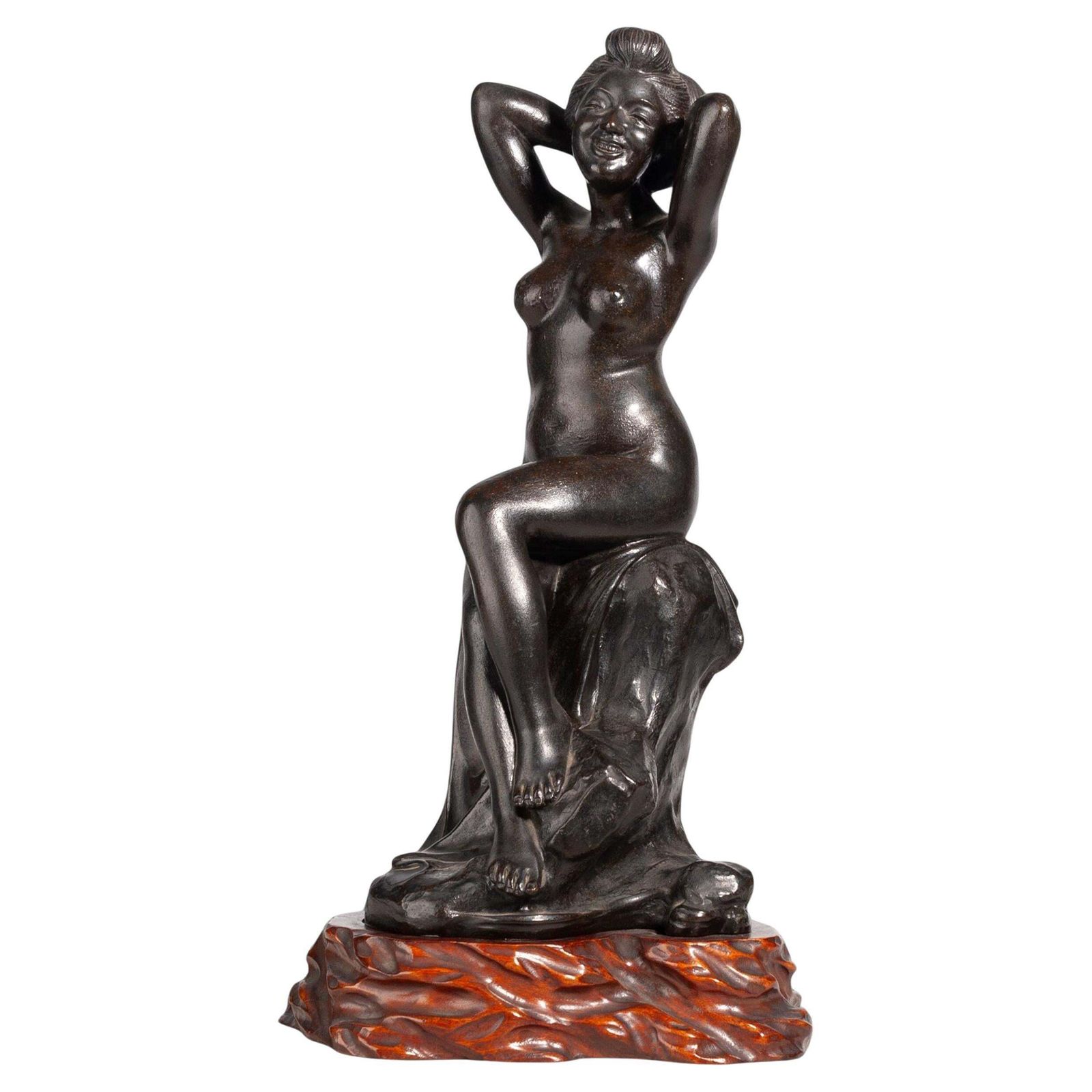 Late 19th Century Meiji Bronze Erotic Sculpture Of A Nude Sitting Woman In The Style Of Okazaki Sessei, Japan