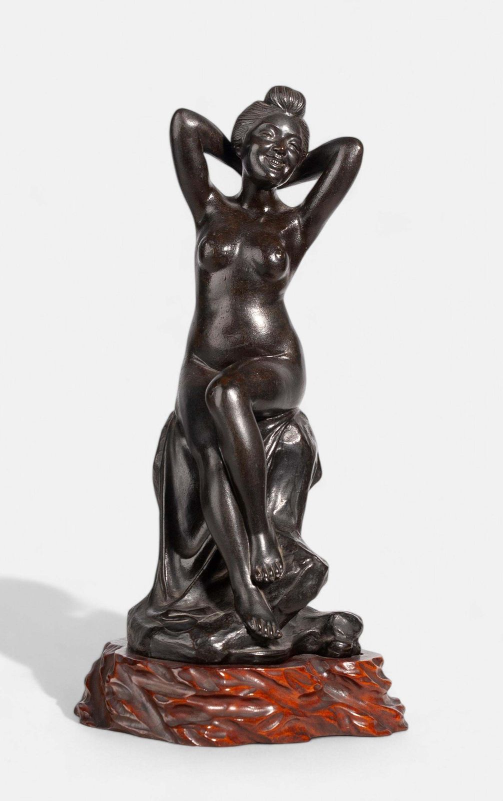 Late 19th Century Meiji Bronze Erotic Sculpture Of A Nude Sitting Woman In The Style Of Okazaki Sessei, Japan photo for sale