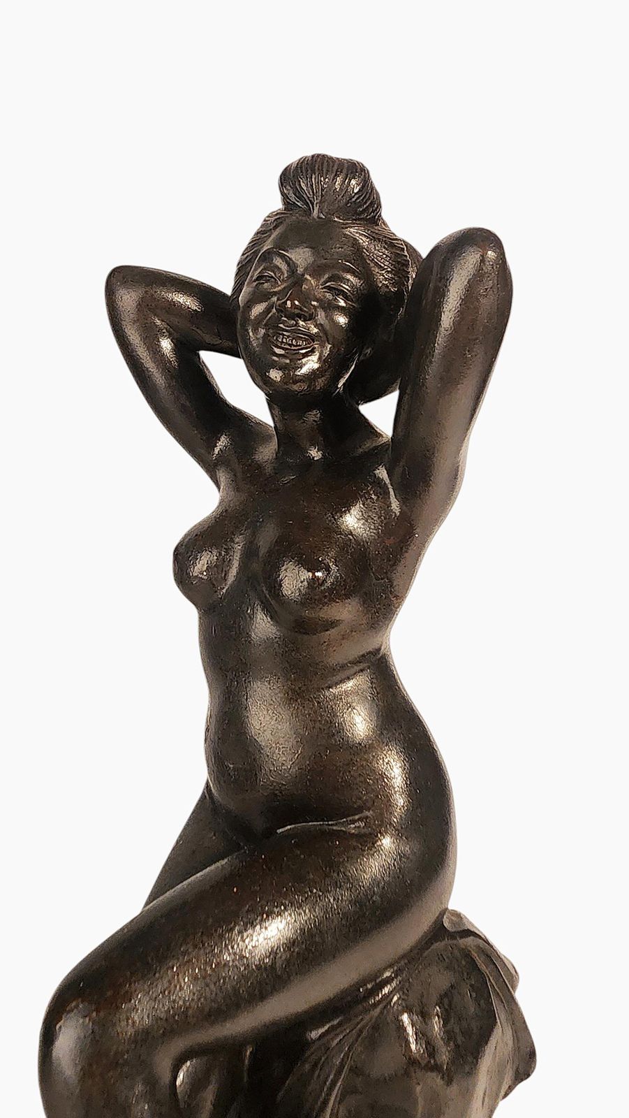 Late 19th Century Meiji Bronze Erotic Sculpture Of A Nude Sitting Woman In The Style Of Okazaki Sessei, Japan photo Art