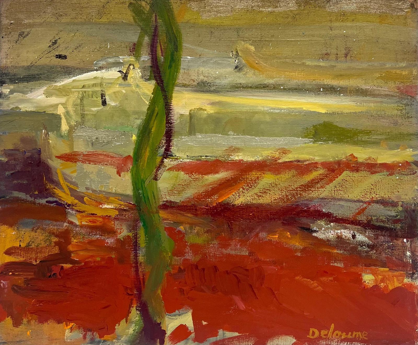 Marie Deloume (French Born 1942)large French 20th Century Abstract Expression Painting Fiery Red Colors1995
