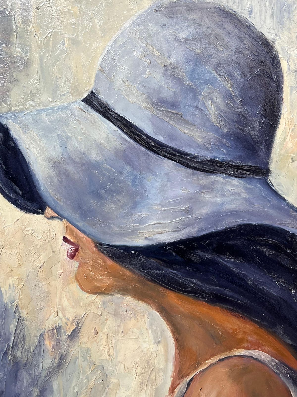 French School20th Century French Oil Painting Profile Portrait Lady In Lilac Hat photo buy