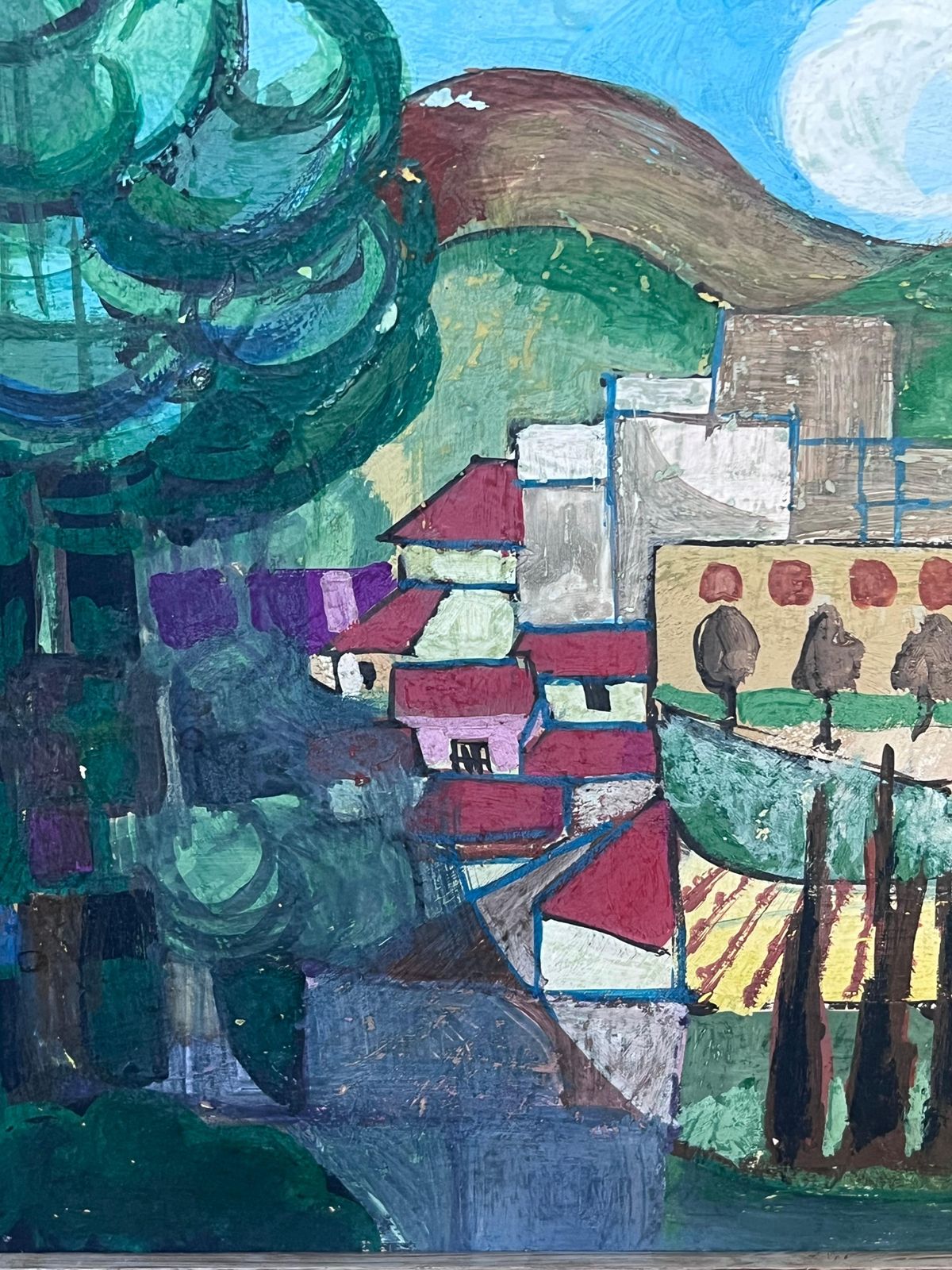 Large 20th Century French Modernist Provencal Landscape Cubist Village Houses20th Century photo 1326.0