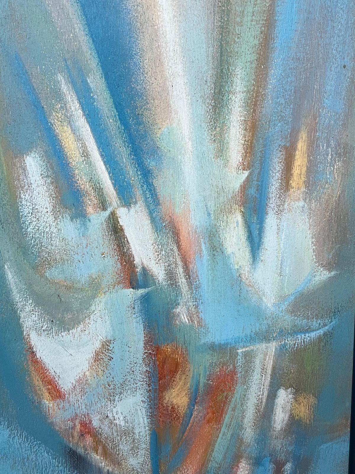 Gerard Guegueniat1970's French Abstract Original Painting Blues Oranges And Whites Signed photo vinterior