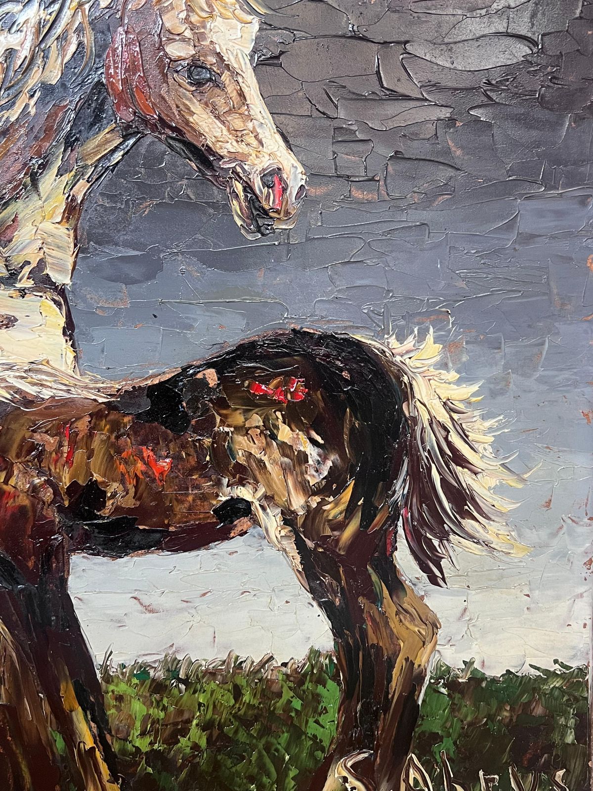 Léon Schwartz   Abrys1970's French Expressionist Signed Oil Painting Horse & Foal In Landscape photo buy