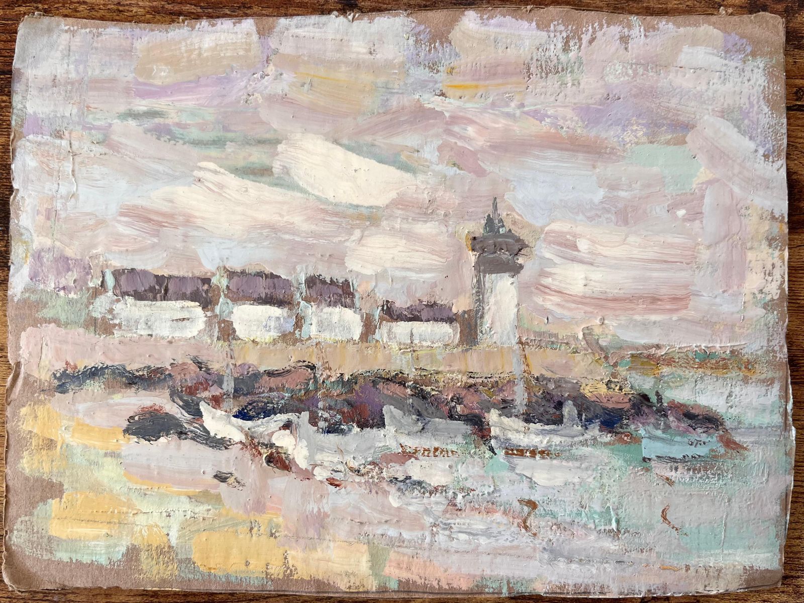 Fanch Lelimpressionist French Coastal Scene With Lighthouse Boats And Cottages photo furniture
