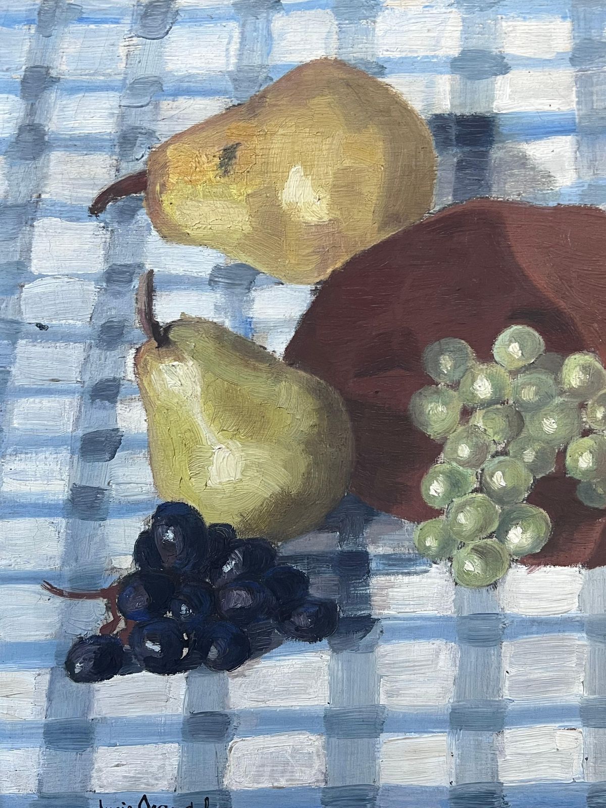 Lucie Jeandelmid 20th Century French Modernist Signed Oil Painting Still Life Pears & Grapes20th Century photo vinterior