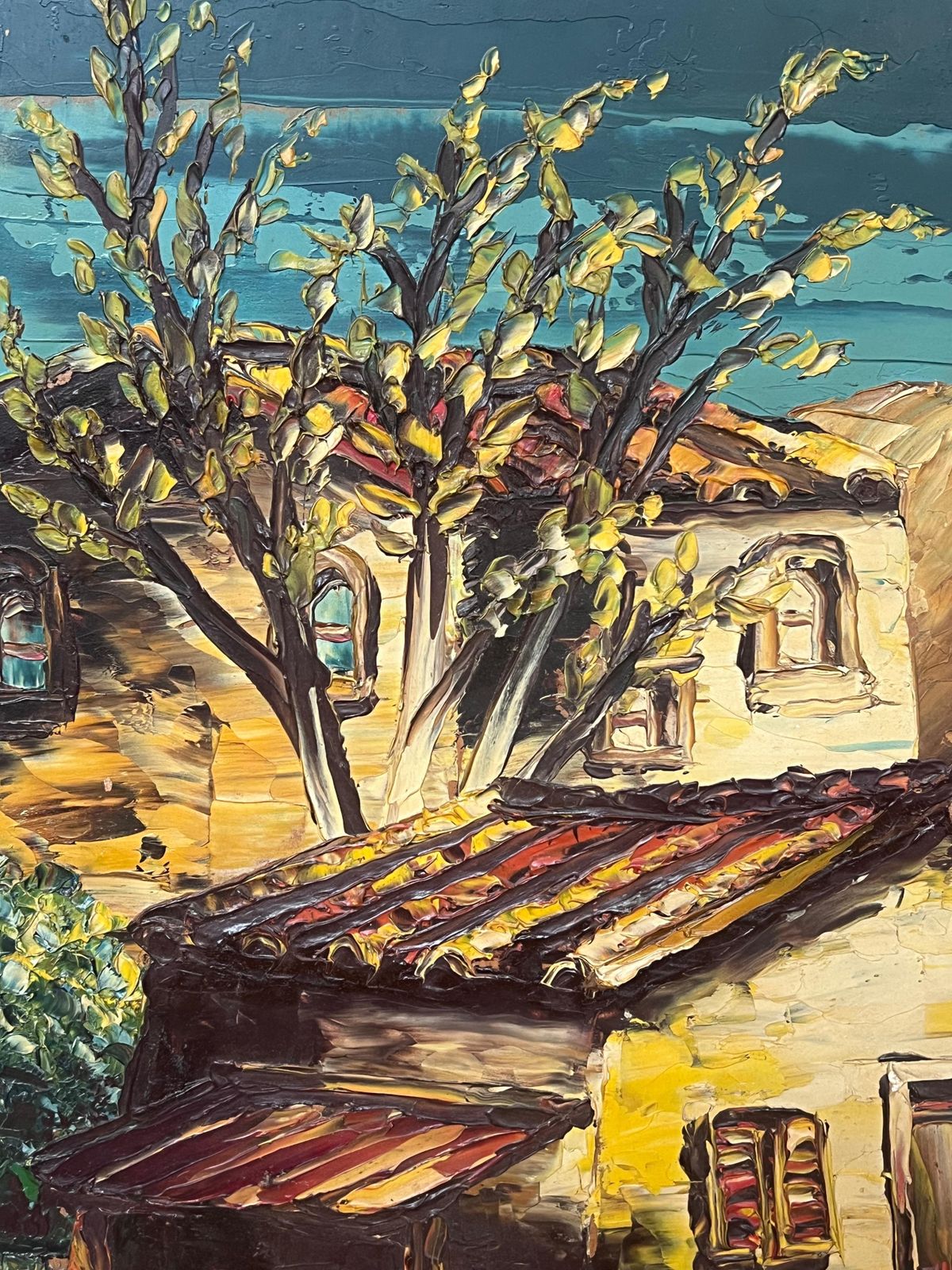 Léon Schwartz   Abrys20th Century French Expressionist Signed Oil Old Houses By River photo Art