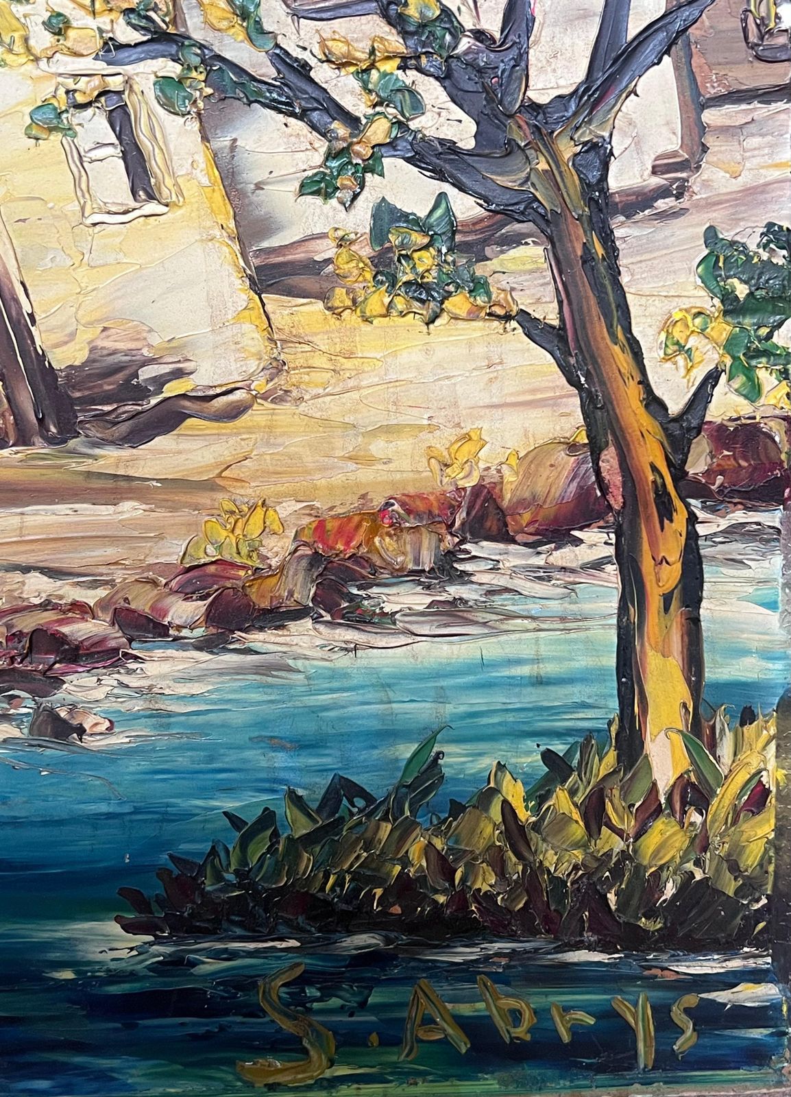 Léon Schwartz   Abrys20th Century French Expressionist Signed Oil Old Houses By River photo vintage