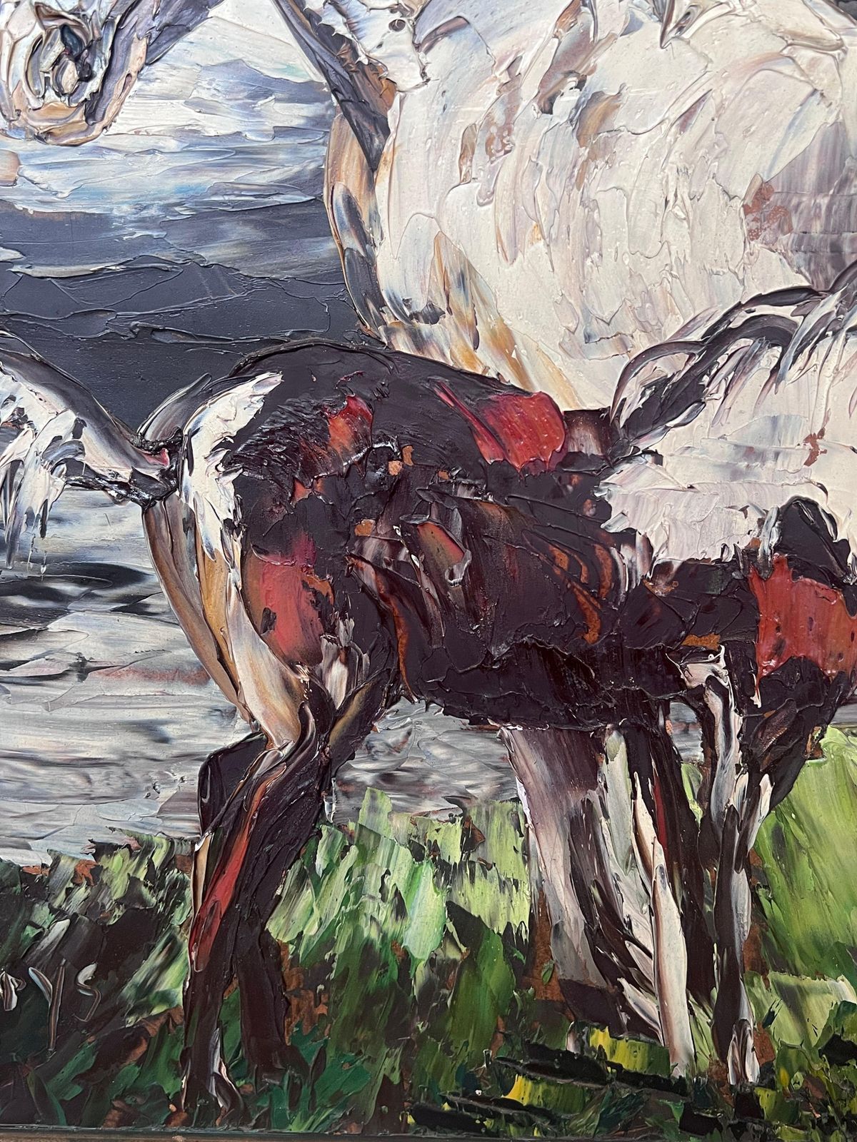 Léon Schwartz Abrysfrench Expressionist Signed Oil Horse & Her Foal In Landscape, 20th Century photo 867.0