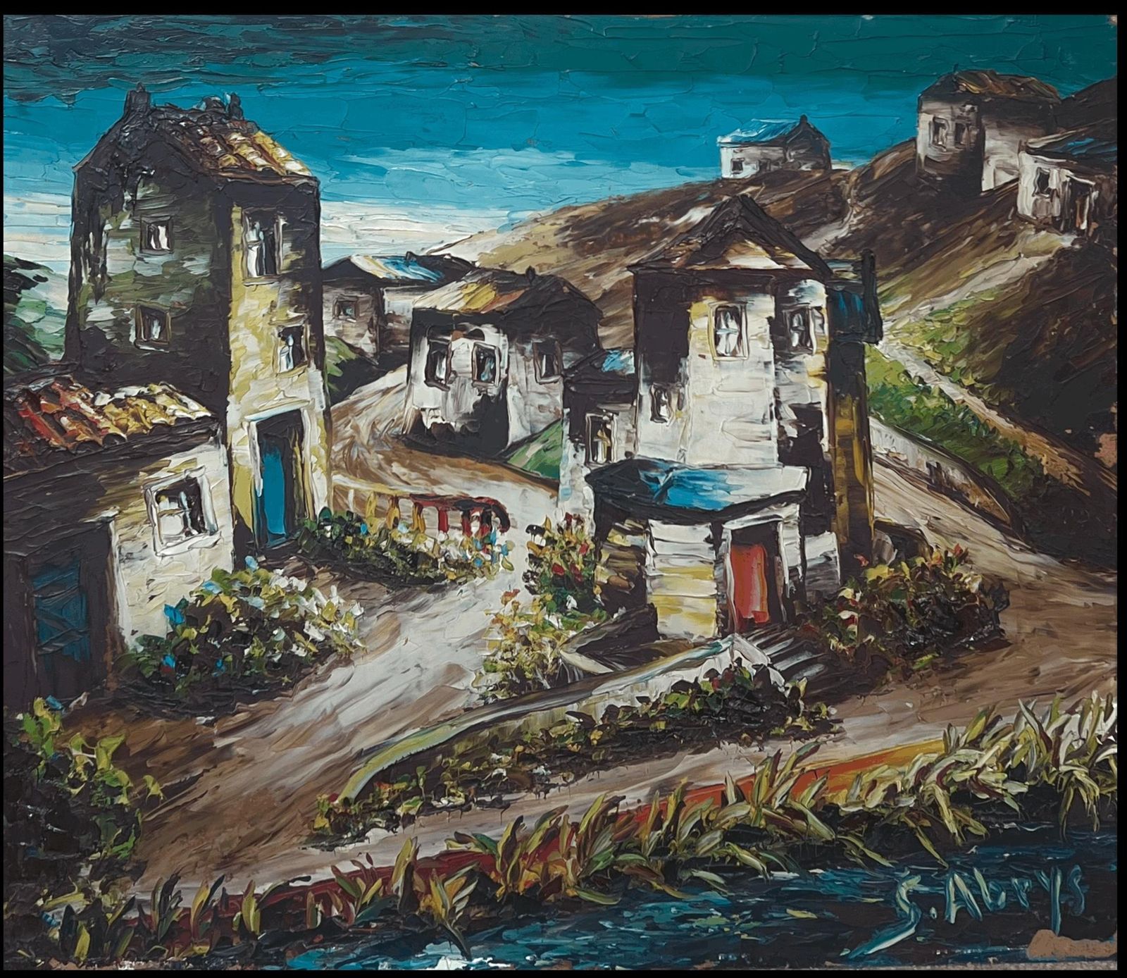 Léon Schwartz   Abrys20th Century French Expressionist Artist Winding Streets In Old Village photo furniture
