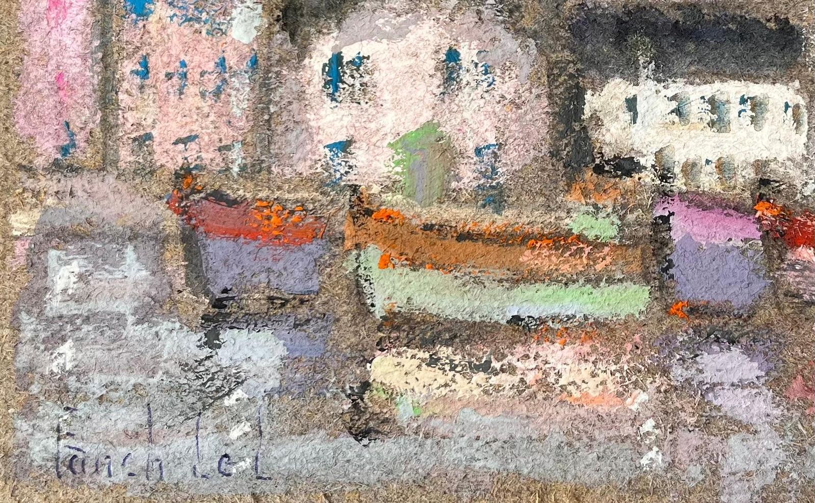 Fanch Lelfrench Pastel Harbour Scene Of Colourful Boats And Buildings In Cherbourg photo vinterior