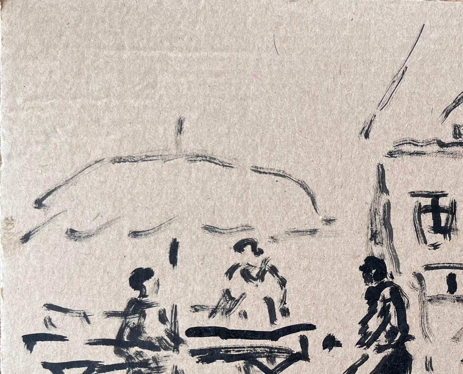 Fanch Lelfrench Ink Drawing Of Market Scene With Figures And Umbrella By Fanch Lel photo vinterior