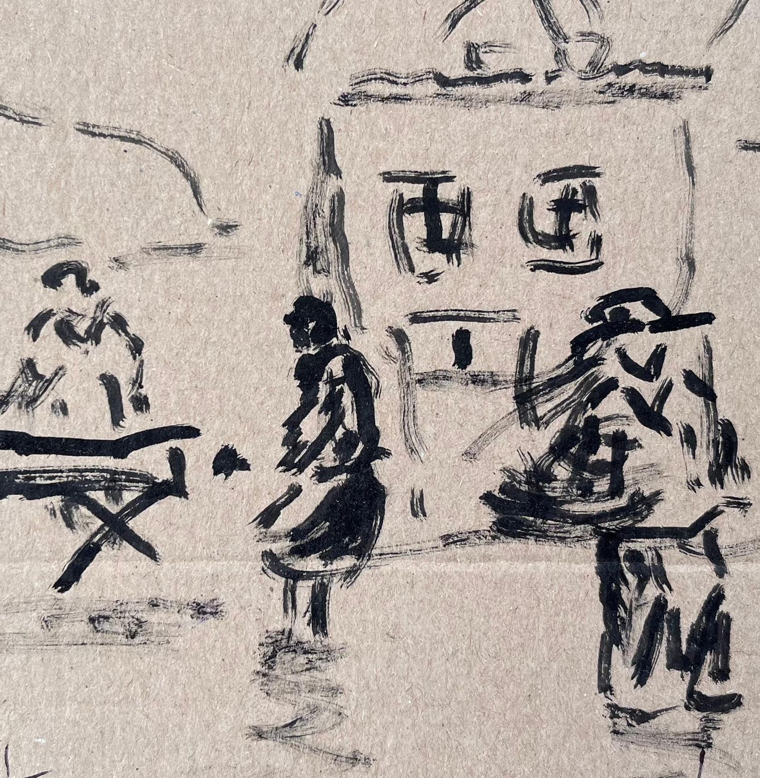 Fanch Lelfrench Ink Drawing Of Market Scene With Figures And Umbrella By Fanch Lel photo buy