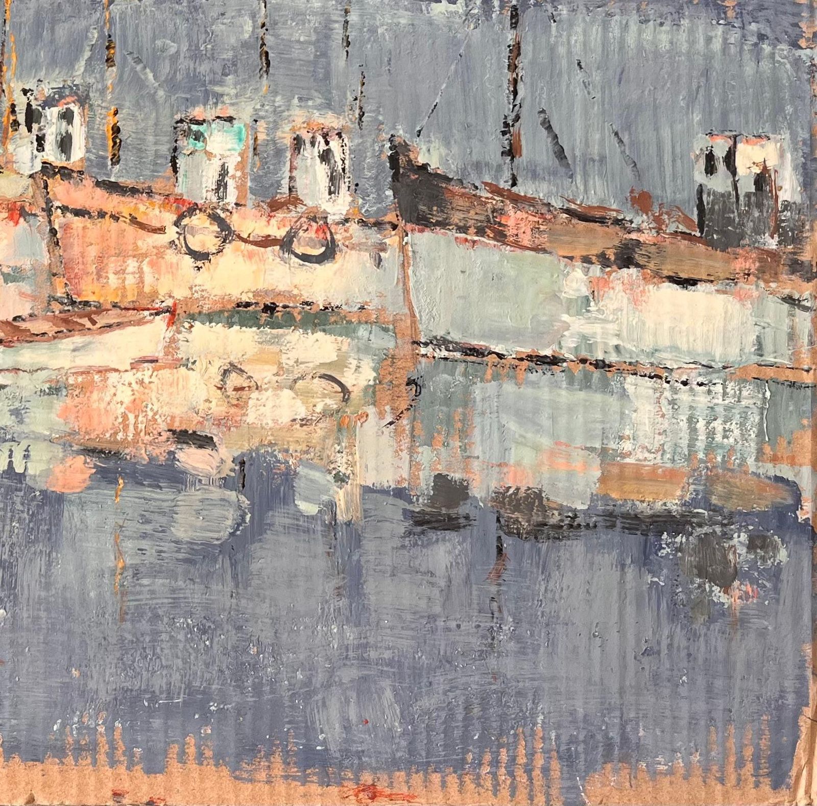 Fanch Lelfrench Impressionist Harbour Scene With Moored Fishing Boats By Fanch Lel photo for sale