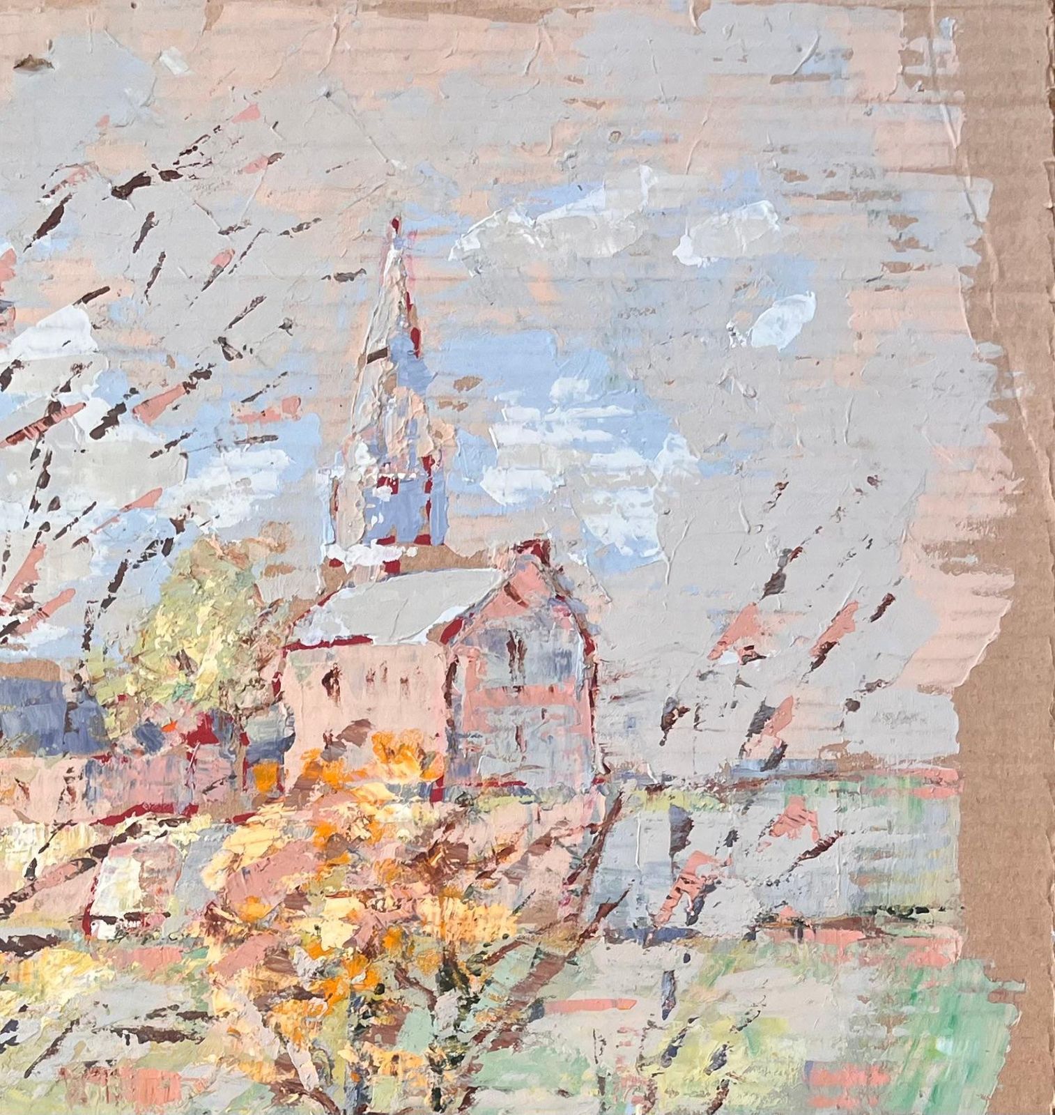 Fanch Lelimpressionist Village Hilltop Church Scene With Autumn Trees By Fanch Lel photo for sale